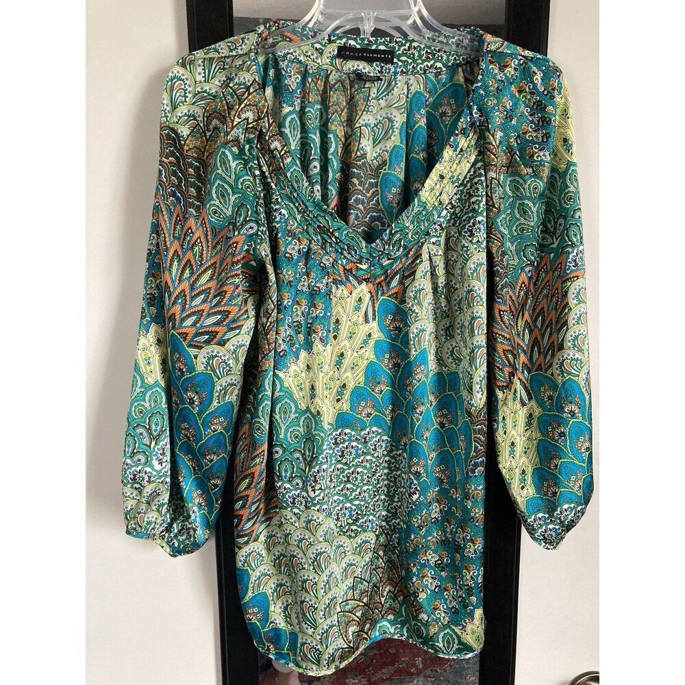 Grace Elements Top Small Bohemian Lightweight Multicolor Floral Good Condition